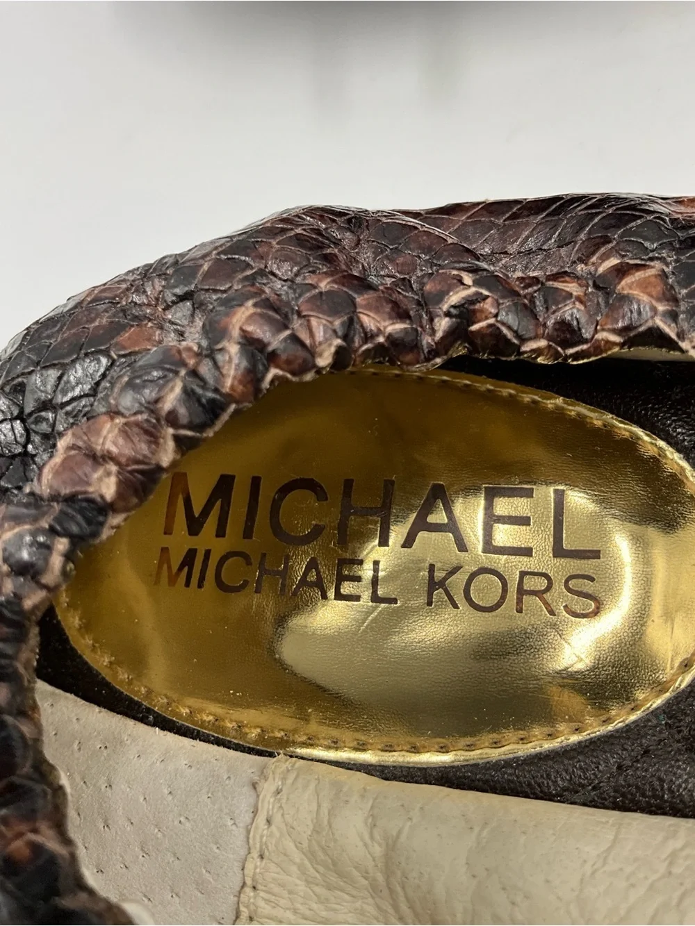 Michael Kors Flats Size 6.5 Brown Snakeskin-Print Ballet Flats with Gold Logo